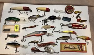 Vintage Lot Of 21 Wood, Plastic, And Metal Lures  Plus More