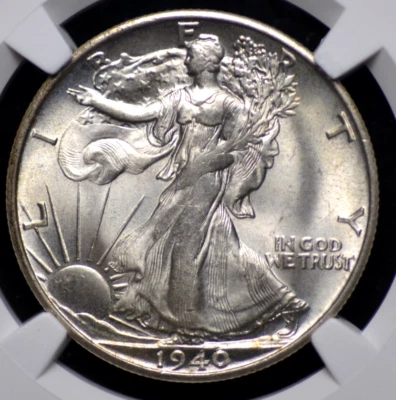 1940 S WALKING LIBERTY HALF DOLLAR NGC MS 65 SHIMMERY MATTE LIKE WHITE SILVER - Image 1 of 4
