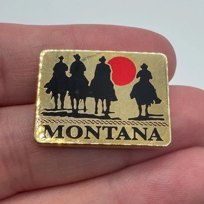 Prendedor de solapa vintage Montana Cowboys silueta esmalte puesta de sol tono dorado occidental Foto 1 de 3