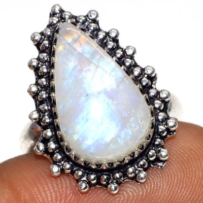 Exclusive Rainbow Moonstone 925 Silver Plated Ring US 8 Promise Gift GW - Image 1 of 3