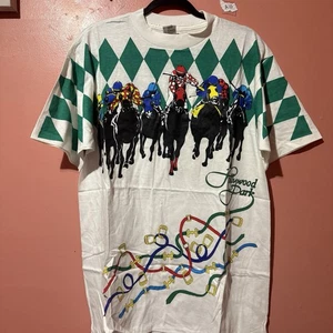 Vintage Hollywood Park Mens TShirt XL Extra Large White Tee Shirt Single Stitch - Picture 1 of 8