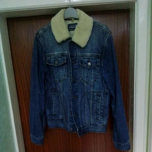 USED TOPMAN DETACHABLE BORG COLLAR BLUE DENIM JACKET SIZE SMALL - Picture 1 of 6