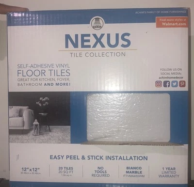 Paquete de 20 azulejos de vinilo de mármol Bianco pelar y pegar piso autoadhesivo para pisos Foto 1 de 4