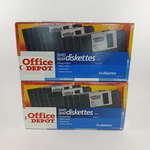 Office Depot 2HD IBM 3.5" Diskettes Box of 100 Sealed New Made in USA - Photo 1/8