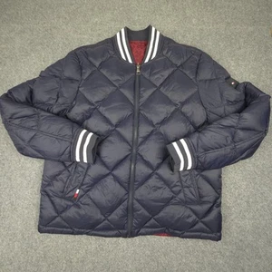 Tommy Hilfiger Jacket Men LARGE blue reversible duck down full zip Puffer Size L - Picture 1 of 10