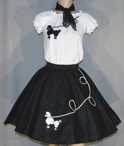 3 PC Black 50's Poodle Skirt outfits Girl Sizes 10,11,12,13 W 23"-32" - Picture 1 of 1
