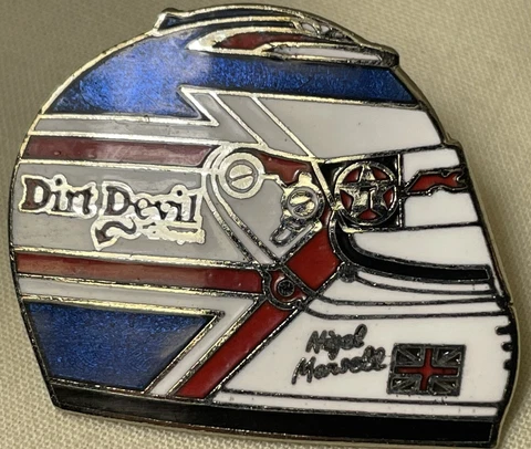 Vntg Nigel Mansell Formula 1 CART IndyCar Enamel Helmet Original Hat Pin New Cover