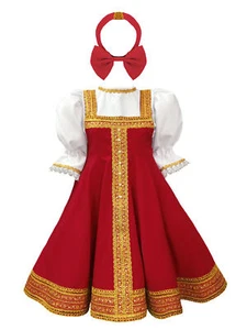 Vestido de Halloween para Niña Disfraz Tradicional Ruso Mangas Soladas Bordadas de Oro - Imagen 1 de 13