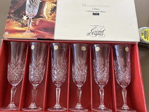 Cristal D’Arques Francia Mascarada Vintage 24% Cristal Plomo: 6 Flautas 5 3/4 OZ - Imagen 1 de 2
