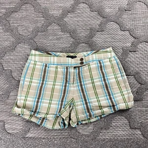 Tommy Hilfiger Shorts Womens Size 4 Beige Green Blue Plaid Flat Front - Picture 1 of 10