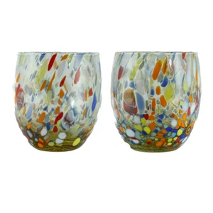Pair of Murano Glasses Drinking Tumblers Set 2 Yellow Blue White Millefiori - Picture 1 of 9