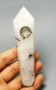 Natural Black Tourmaline  Quartz Crystal Wand Pipe - Picture 1 of 12
