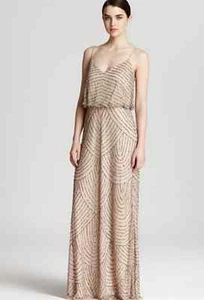 Adrianna Papell Perlen Taupe Pink Abendkleid Blouson Bridesmaid Obreanna Sz 2-12