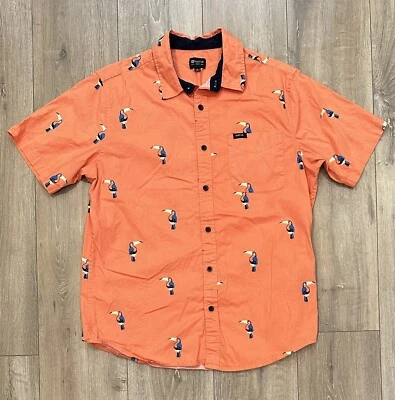 MATIX Men’s Button-Up Short-Sleeve Hawaiian Parrot Shirt Large Orange - Image 1 of 4