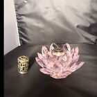 Lotus Flower Perfume Bottle Container Collectible Silver And Pink Crystal Glass