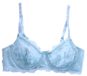 BEYOND SEXY!!! BLAUER BÜGEL-BH TRANSPARENT SPITZE UNGEFÜTTERT STRETCH CUPS 38B Neu mit Etikett - Bild 1 von 4