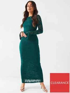 V by Very Lace Long Sleeve Long Pencil Dress - Green UK 10 BNWT RRP £50 - Picture 1 of 15