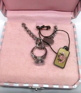 JUICY COUTURE Necklace Engagement Ring Pendant Sparkly Crystal/Silver - Picture 1 of 11