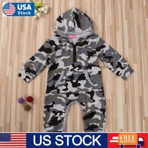 Newborn Baby Girl Boy Hooded Romper Bodysuit Jumpsuit Playsuit Clothes Outfit - Picture 1 of 11