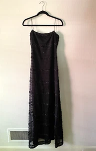VTG y2k JS Collections Black Sequin Mesh Maxi Gown Fairy Goth Prom 10 - Picture 1 of 8