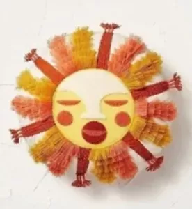Sunshine Face Round Throw Pillow Opalhouse Fringed and Embroidered - Picture 1 of 5