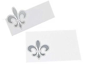 24 Fleur De Lis Place Cards Regular Size White Silver Card stock Cutout Wedding - Picture 1 of 3