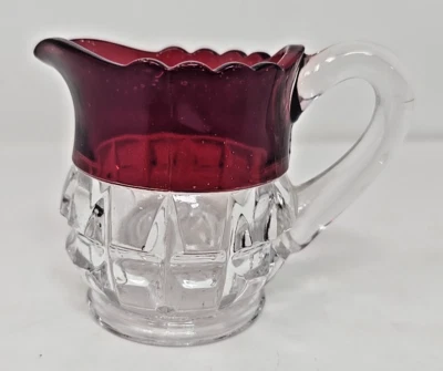 VTG Ruby Stained Flash Glass Creamer Pitcher EAPG Excelsior Adams & Company U174 - Image 1 of 4