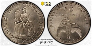 1948 New Caledonia Incuse Pattern 50 Centimes PCGS SP 65 - Picture 1 of 1