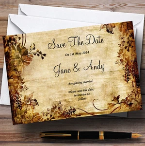 Autumn Colours Vintage Personalised Wedding Save The Date Cards - Picture 1 of 1