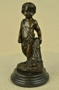 Nude Boy Standing Athlete Sensual Erotic Bronze Marble Statue Male Bookend NR - Picture 1 of 7