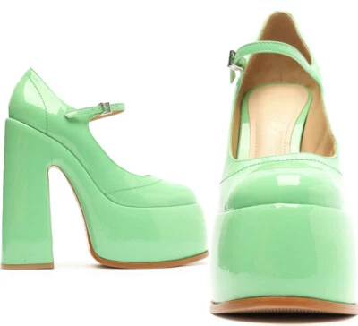 NUEVO Schutz Zayne Mujer Mary Jane Grueso Alto Y2K Plataforma Bomba en Verde Gianni Foto 1 de 4