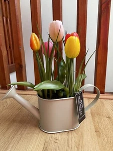 NEXT Multi Artificial Tulips In Watering Can Fake Faux silk Flowers Arrangement - Picture 1 of 14