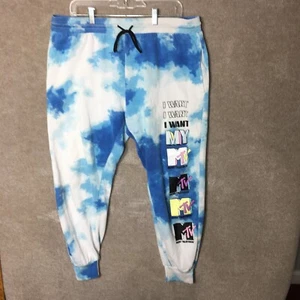MTV I Want My MTV Womens Sweatpants Sz 3XL 38X28 Blue White Graphic Tie Dye - Picture 1 of 14