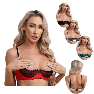 Womens Sexy Lace Open Nipple Bra Underwear Push Up Underwired Shelf Bra Bralette - Picture 1 of 68