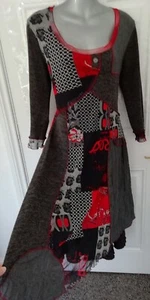 ME Made in France One Size schwarz rot grau Netz Lagenlook Stretch Kleid gefüttert - Bild 1 von 11