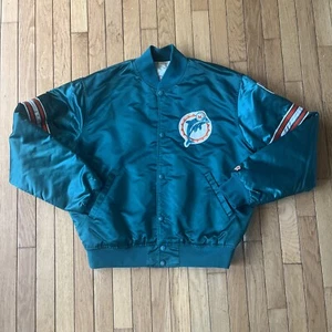 Vintage 80s-90s MIAMI DOLPHINS NFL Starter Satin Bomber Jacket Size Large Green - Picture 1 of 14