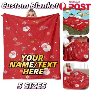 Personalised Christmas Blanket Flannel Throw Soft Custom Name Text Bed Xmas Gift - Picture 1 of 11