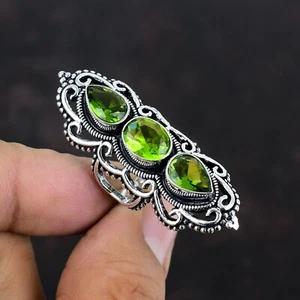 Anillo hecho a mano de piedras preciosas de plata 925 peridoto talla 8 ~ HA-126 - Imagen 1 de 4