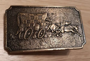Wyoming Studio Art Works Belt Buckle James Lind 1974 Covered Wagon Horses - Picture 1 of 6