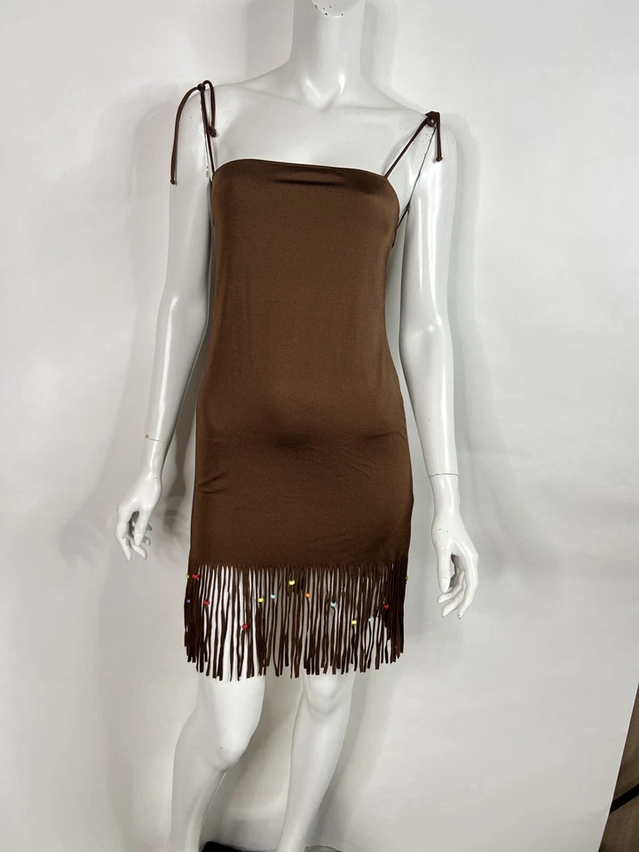 VESTIDO DE COLECCIÓN DOLCE & GABBANA ROPA DE PLAYA MARRÓN NYLON FLECOS M Foto 1 de 4