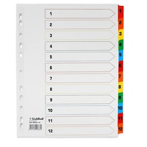 Exacompta Guildhall 12 Part Multi Coloured Dividers - A4 - Pack of 5 - MCD1-12  - Picture 1 of 5