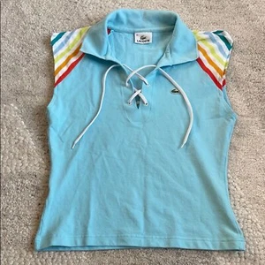 Lacoste Blue and Red Polo with Rainbow Accents - Picture 1 of 8