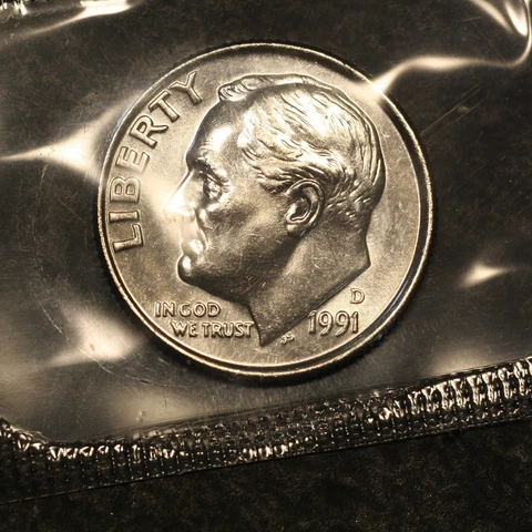 1991-D  Roosevelt Dime 10c Coin GEM BU- 'Still in Original Mint Cello'   K131 Cover