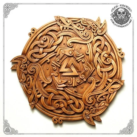 WOOD CARVED PICTURE “CELTIC WOLFS” Cover