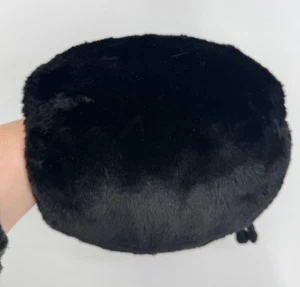 VTG 40s/50s Black Soft Genuine Sheared Rabbit Fur Silk Lined Hand Warmer Muff - Picture 1 of 11