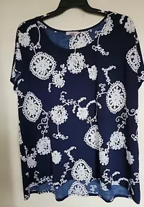 SU22 ROZ & ALI DAMEN MARINEBLAU GEBLÜMT STRICK PULLOVER SHIRT ÄRMELLOS GRÖSSE 3X - Bild 1 von 3