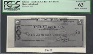 Lebanon - Intra Bank S.A Traveller's Cheque 5 Pounds 19** Photographic Proof UNC - Picture 1 of 2