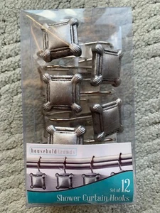 Nuevo Juego de 12 Ganchos para Cortina de Ducha Baño Cuadrados Decorativos Metal Plateado - Imagen 1 de 3