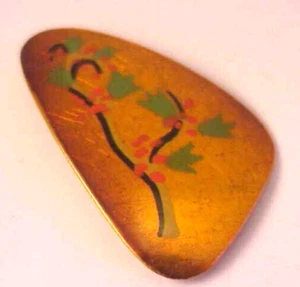 Vintage Brooch Pin Metal Made in West Germany Enamel Painted Berry Leaf Branch - Picture 1 of 4