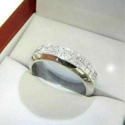 2Ct Princess Cut White Moissanite Men's Band Ring in 14K White Gold Plated - Image 1 of 3
